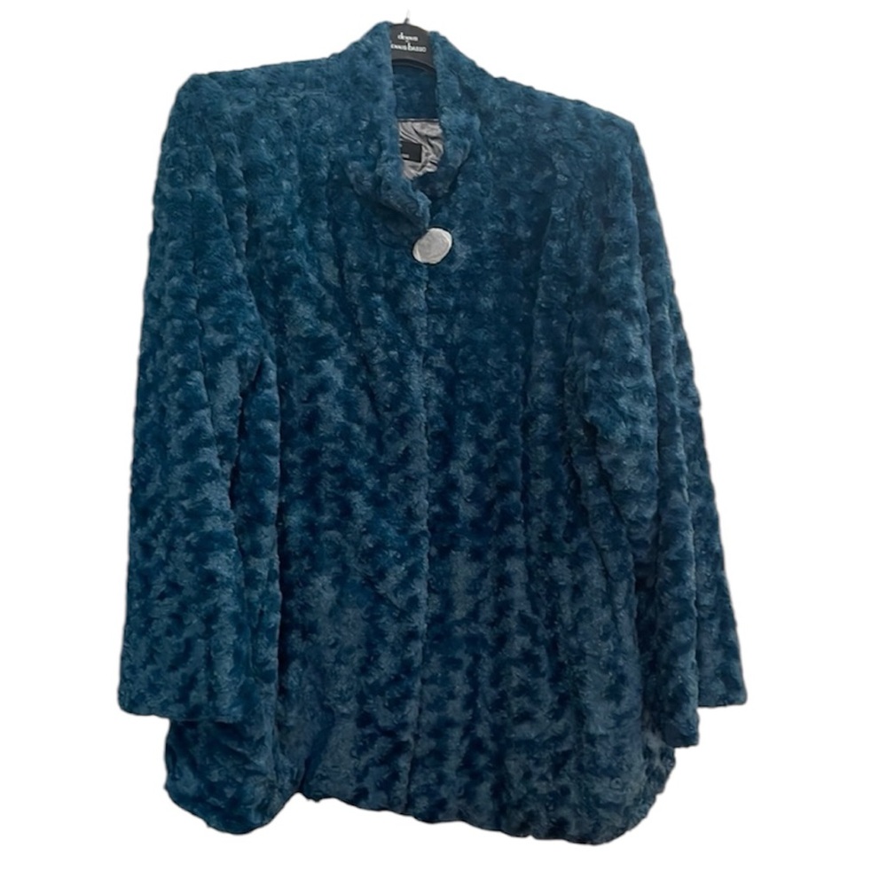 Dennis Basso coat textured faux fur A-line deep teal women’s size 3X brand new